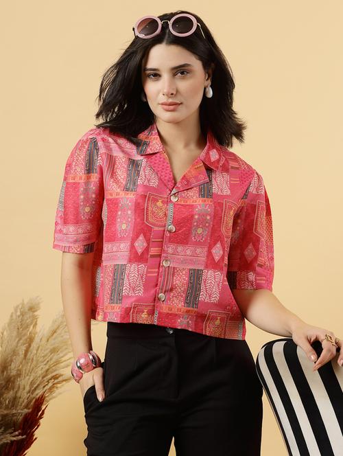 women pink printed short sleeve top - 21768064 - Very Small Image - 1