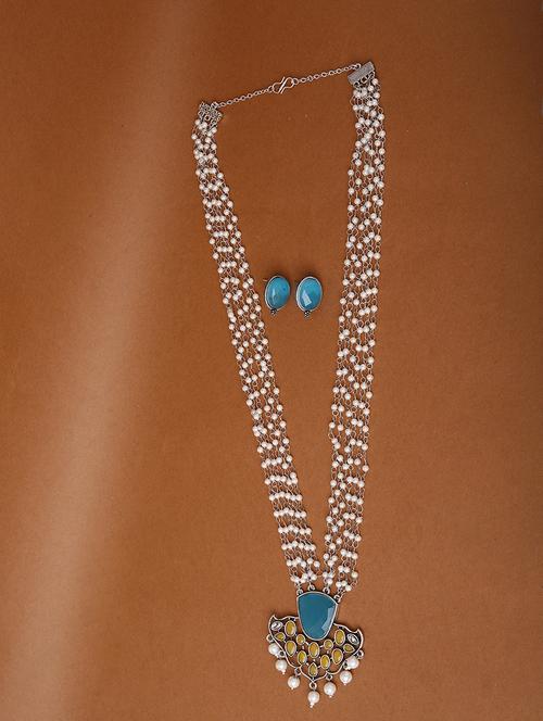 alloy blue necklace earring jewellery set - 21774127 - Very Small Image - 1