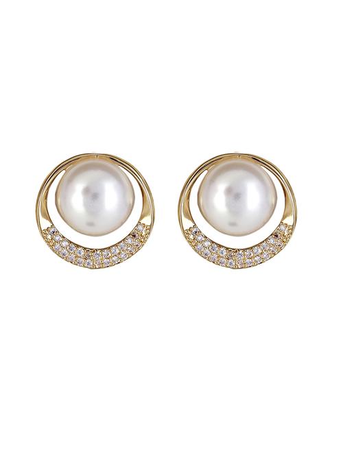 gold pearl stud earrings party wear - 21775462 - Very Small Image - 1