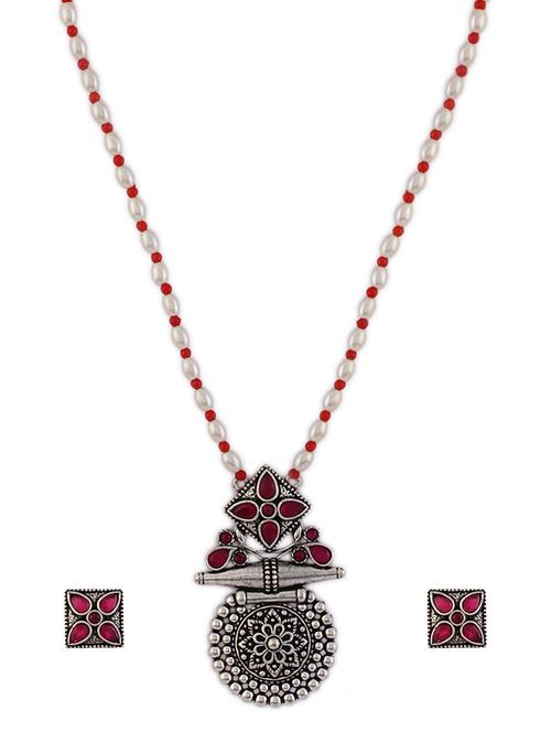 alloy red necklace earring jewellery set - 21775520 - Very Small Image - 1