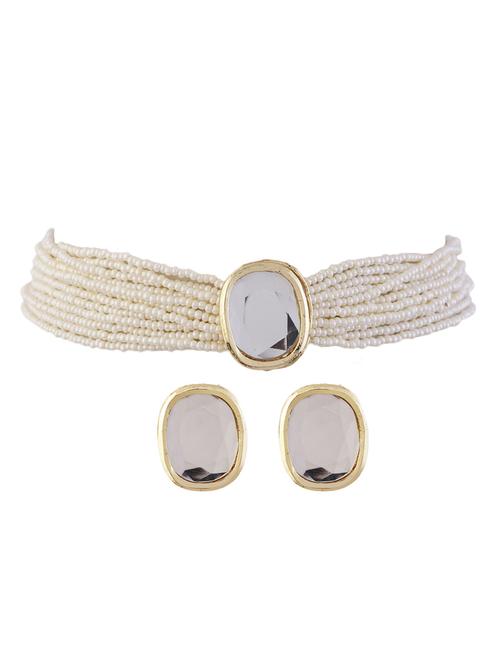 alloy white necklace earring jewellery set - 21775533 - Very Small Image - 1