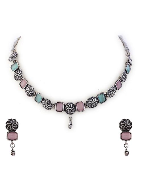 alloy pink necklace earring jewellery set - 21775541 - Very Small Image - 1
