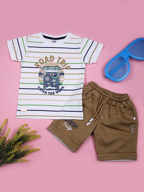 boys striped t-shirt & shorts casual wear set - 21784662 - Very Small Image - 1