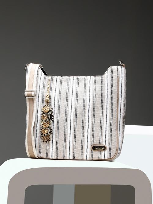 Women Beige Striped Tote Bag - 21784997 - Very Small Image - 1