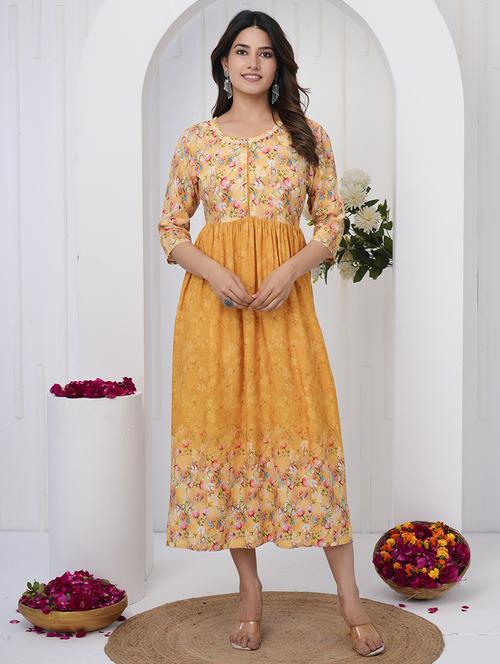 women three quarter sleeve a-line ethnic dress - 21785039 - Very Small Image - 1