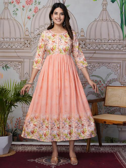women three quarter sleeve a-line ethnic dress - 21785040 - Very Small Image - 1