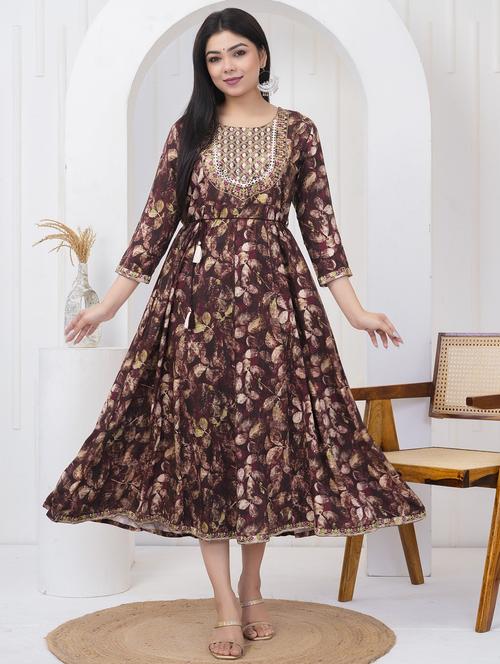 women three quarter sleeve a-line ethnic dress - 21785046 - Very Small Image - 1