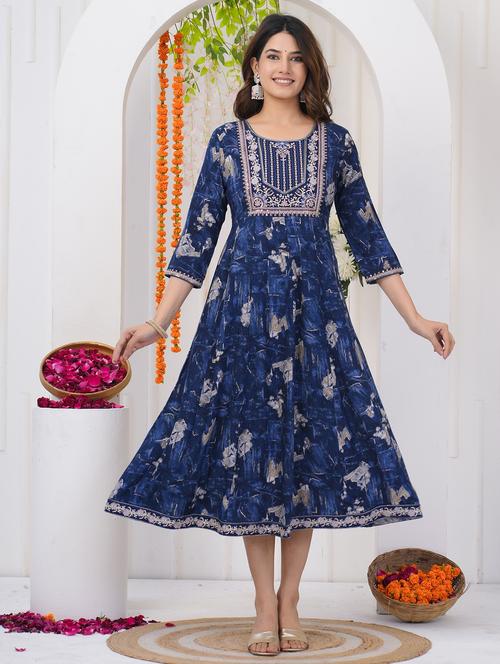 women embroidered three quarter sleeve ethnic dress - 21785060 - Very Small Image - 1