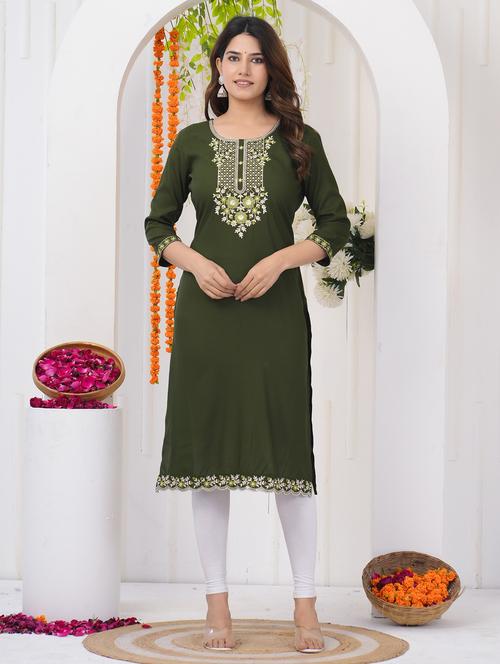 women embroidered three quarter sleeve straight kurta - 21785089 - Very Small Image - 1