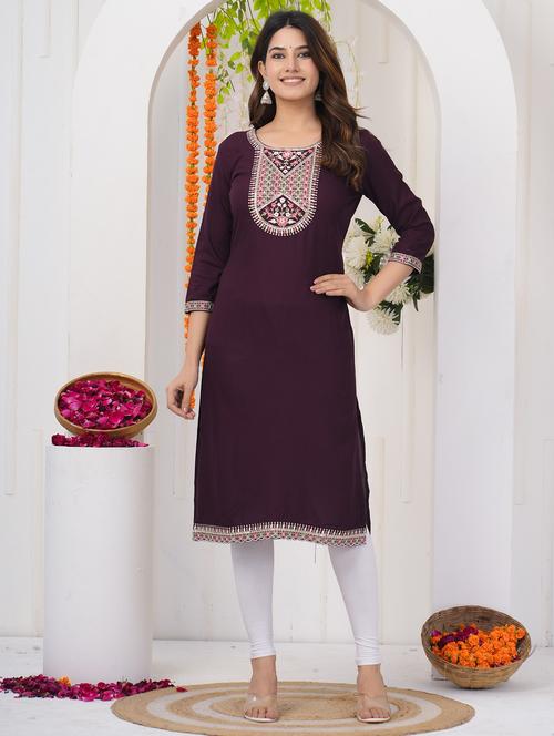 women embroidered three quarter sleeve straight kurta - 21785092 - Very Small Image - 1