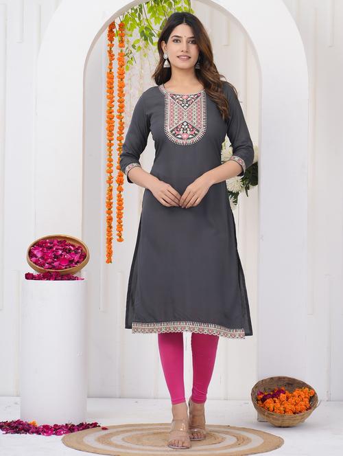 women embroidered three quarter sleeve a-line kurta - 21785094 - Very Small Image - 1