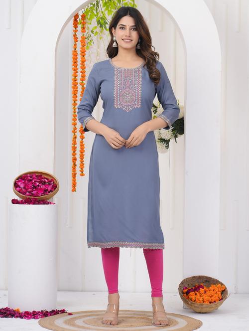 women embroidered three quarter sleeve straight kurta - 21785097 - Very Small Image - 1