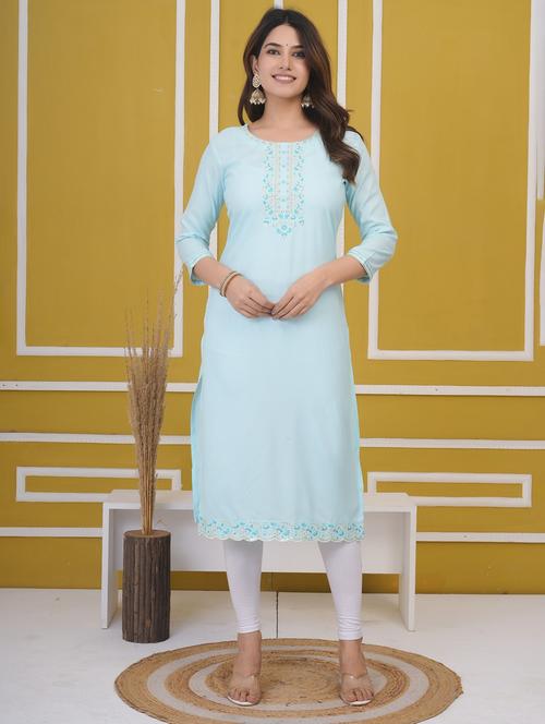 women embroidered three quarter sleeve straight kurta - 21785098 - Very Small Image - 1