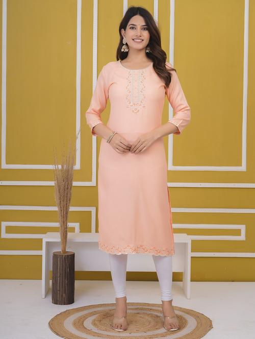 women embroidered three quarter sleeve straight kurta - 21785099 - Very Small Image - 1