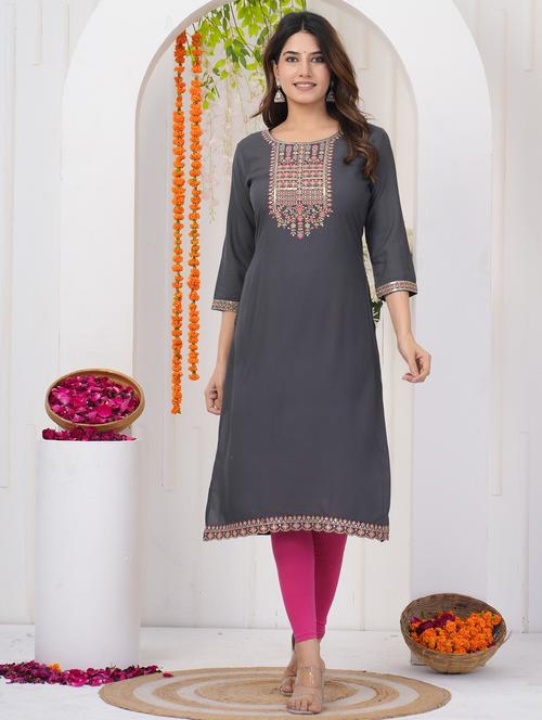 women embroidered three quarter sleeve a-line kurta - 21785100 - Very Small Image - 1
