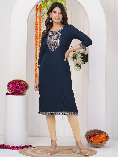 women embroidered three quarter sleeve straight kurta - 21785102 - Very Small Image - 1