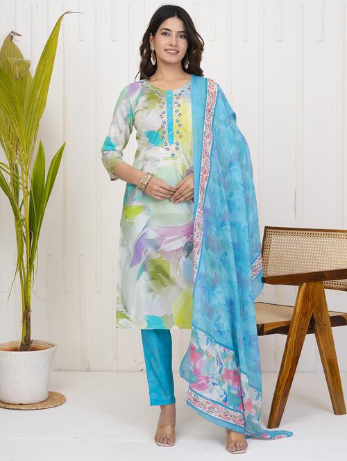 women three quarter sleeve kurta pant with dupatta set - 21785104 - Very Small Image - 1