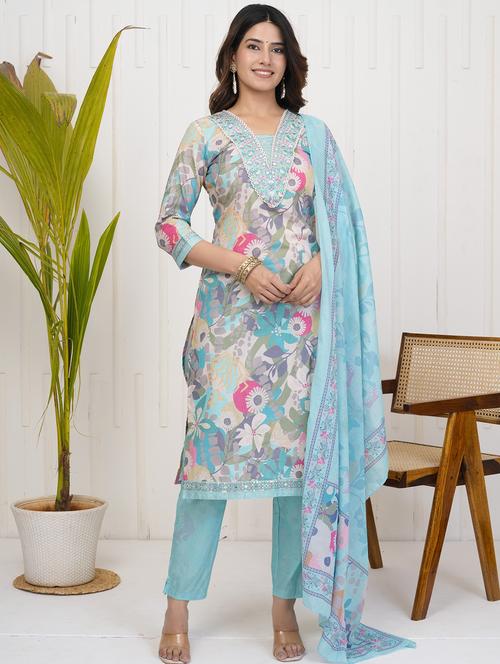 women three quarter sleeve kurta pant with dupatta set - 21785110 - Very Small Image - 1