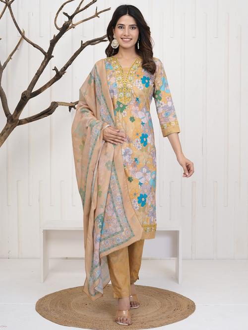 women three quarter sleeve kurta pant with dupatta set - 21785111 - Very Small Image - 1