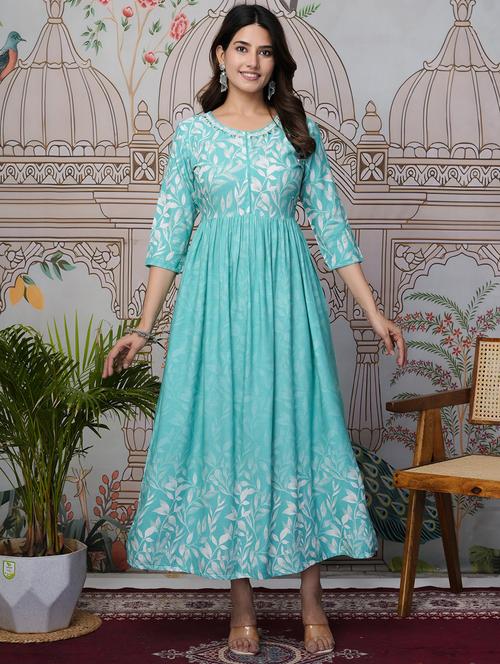 women embroidered three quarter sleeve ethnic dress - 21785117 - Very Small Image - 1