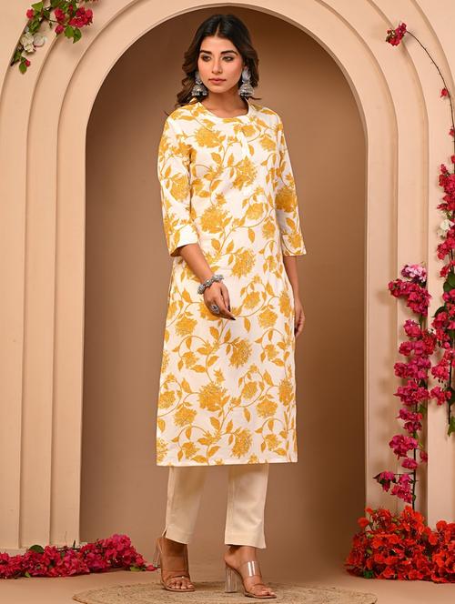 women floral three quarter sleeve straight kurta - 21785154 - Very Small Image - 1