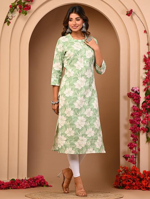 women floral three quarter sleeve straight kurta - 21785156 - Very Small Image - 1