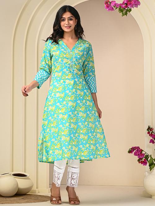 women floral printed three quarter sleeve a-line kurta - 21785158 - Very Small Image - 1