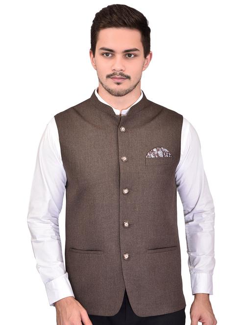 men solid mandarin neck sleeveless nehru jacket - 21785255 - Very Small Image - 1