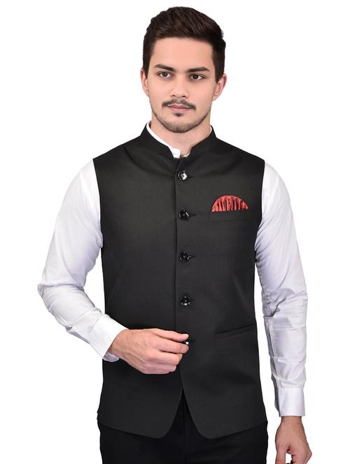 men solid mandarin neck sleeveless nehru jacket - 21785262 - Very Small Image - 1