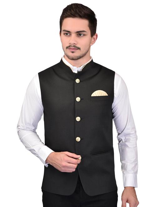 men solid mandarin neck sleeveless nehru jacket - 21785263 - Very Small Image - 1