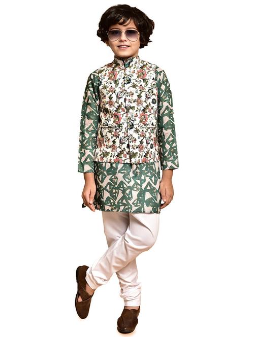 boys printed long sleeves kurta pyjama with jacket set - 21785323 - Very Small Image - 1