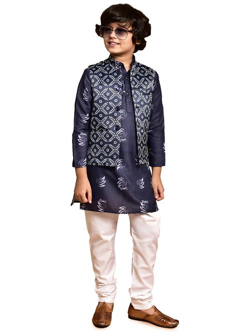 boys printed long sleeves kurta pyjama with jacket set - 21785327 - Very Small Image - 1