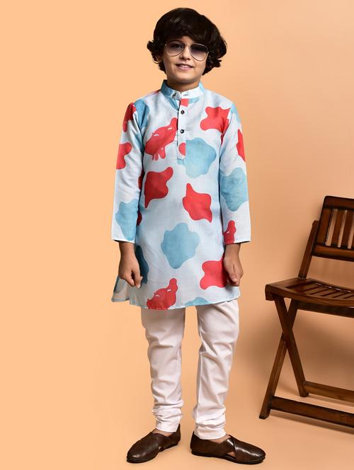 boy printed long sleeves kurta pyjama set - 21785334 - Very Small Image - 1