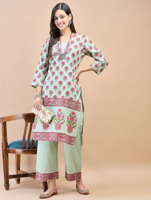 women printed three quarter sleeve kurta pant set - 21785498 - Very Small Image - 1