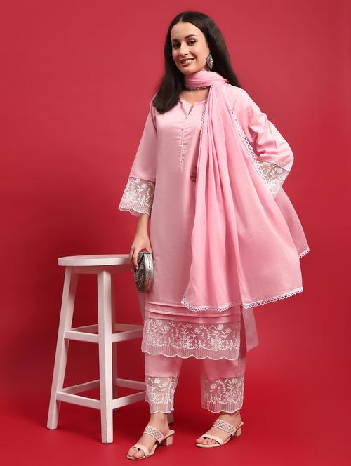 women three quarter sleeve kurta pant with dupatta set - 21785510 - Very Small Image - 1