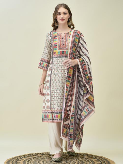 women three quarter sleeve kurta palazzo with dupatta set - 21785511 - Very Small Image - 1