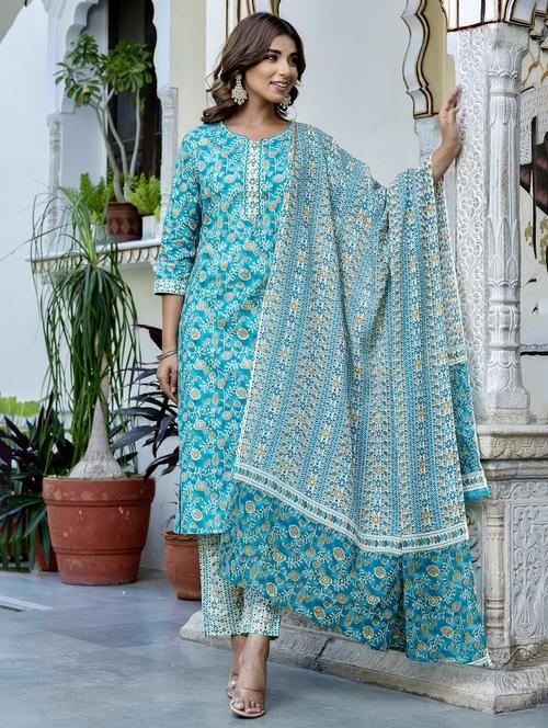 women three quarter sleeve kurta pant with dupatta set - 21785557 - Very Small Image - 1
