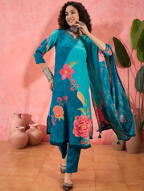 women three quarter sleeve kurta pant with dupatta set - 21785605 - Very Small Image - 1