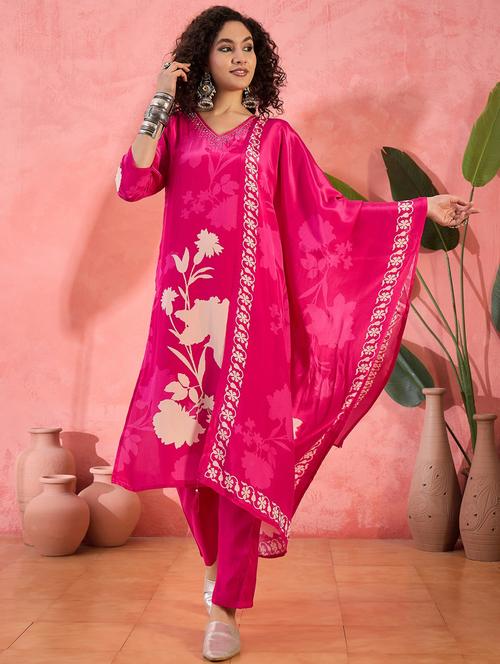 women three quarter sleeve kurta pant with dupatta set - 21785626 - Very Small Image - 1