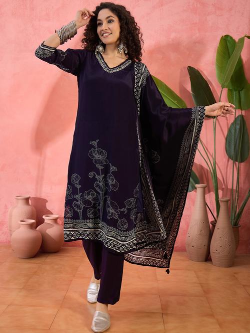 women three quarter sleeve kurta pant with dupatta set - 21785627 - Very Small Image - 1