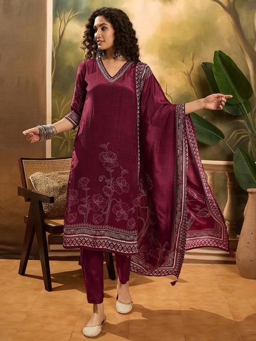 women three quarter sleeve kurta pant with dupatta set - 21785628 - Very Small Image - 1