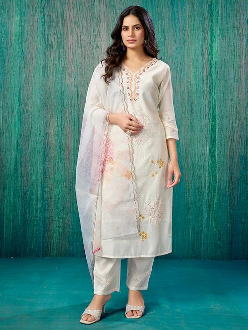 women three quarter sleeve kurta pant with dupatta set - 21785668 - Very Small Image - 1