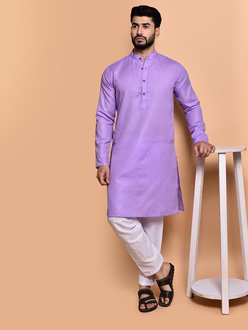men solid mandarin neck kurta pyjama set - 21785975 - Very Small Image - 1