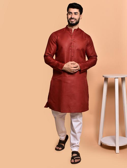 men solid mandarin neck kurta pyjama set - 21785977 - Very Small Image - 1