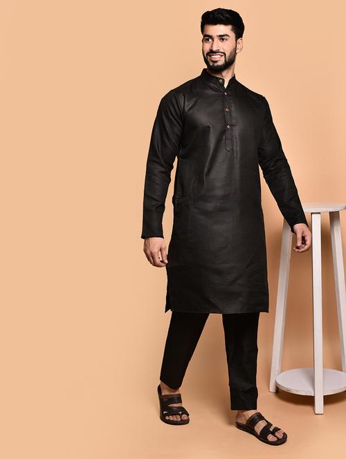 men solid mandarin neck kurta pyjama set - 21785981 - Very Small Image - 1