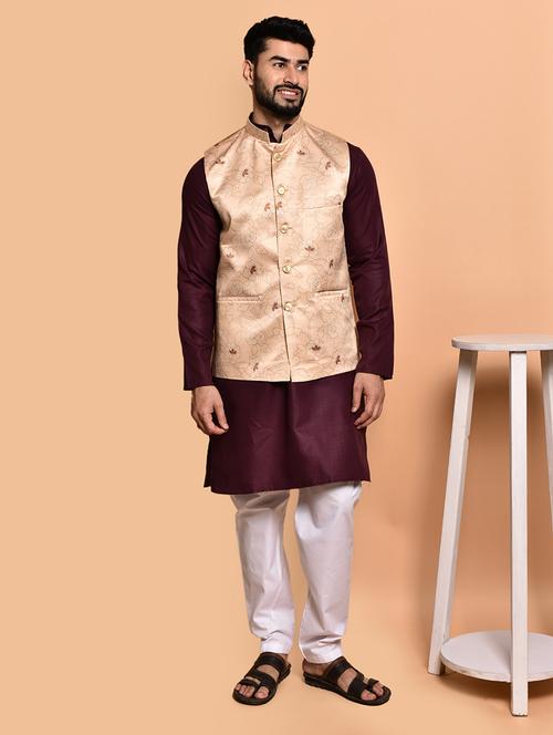 men solid mandarin neck kurta pyjama ethnic jacket set - 21786012 - Very Small Image - 1