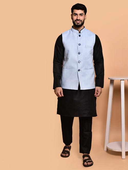 men solid mandarin neck kurta pyjama ethnic jacket set - 21786036 - Very Small Image - 1