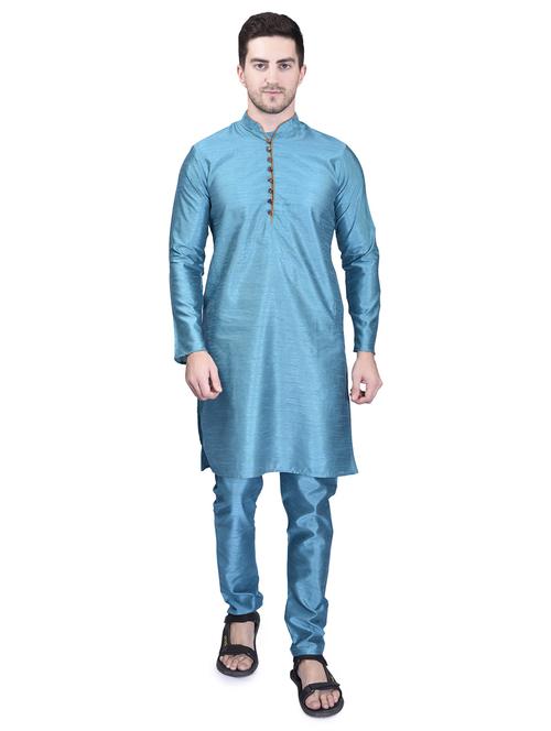 men solid mandarin neck kurta pyjama ethnic jacket set - 21786107 - Very Small Image - 1