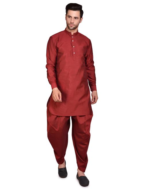 men solid long sleeve dhoti kurta  set  - 21786178 - Very Small Image - 1