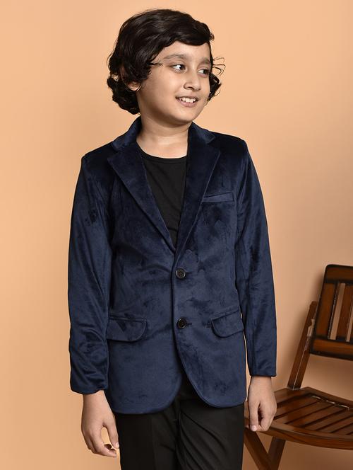 boys solid lapel neck long sleeves blazer - 21786243 - Very Small Image - 1